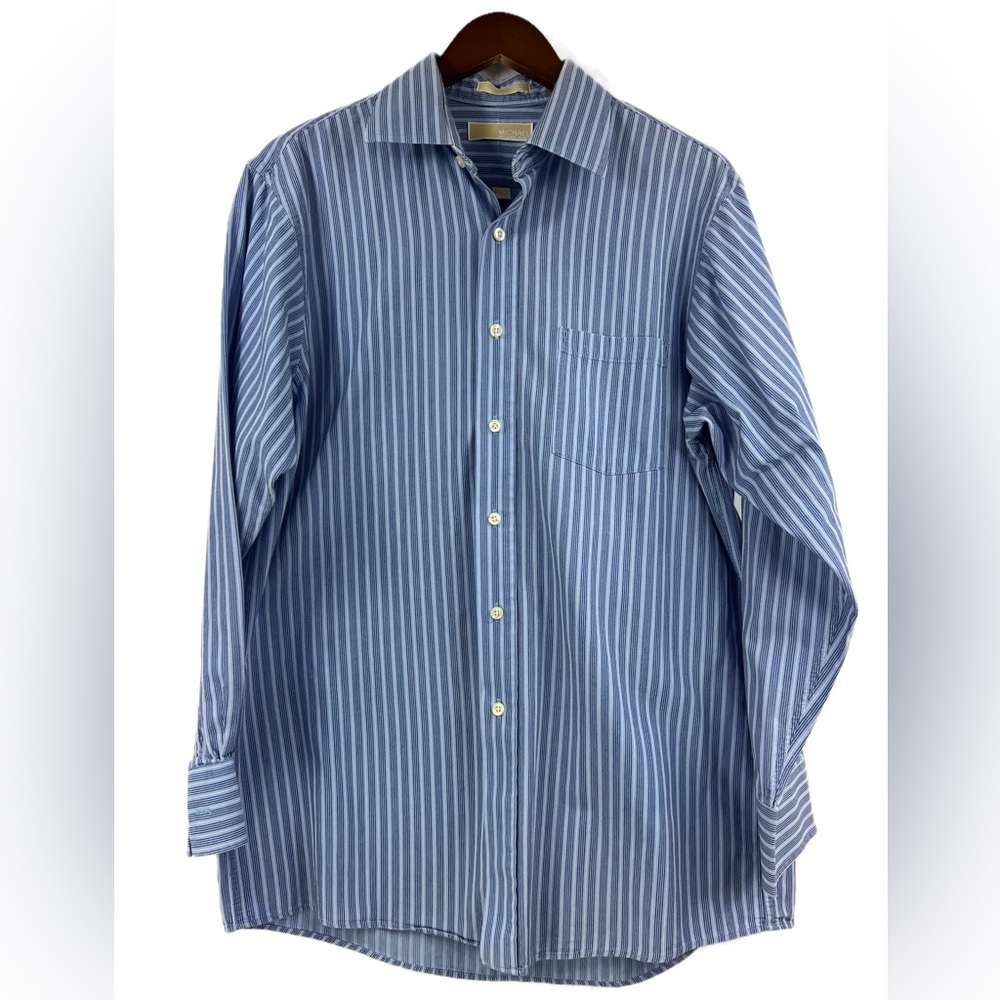 Michael Kors Men's Button-Up Shirt Blue White Stripes 100% Cotton Size 16